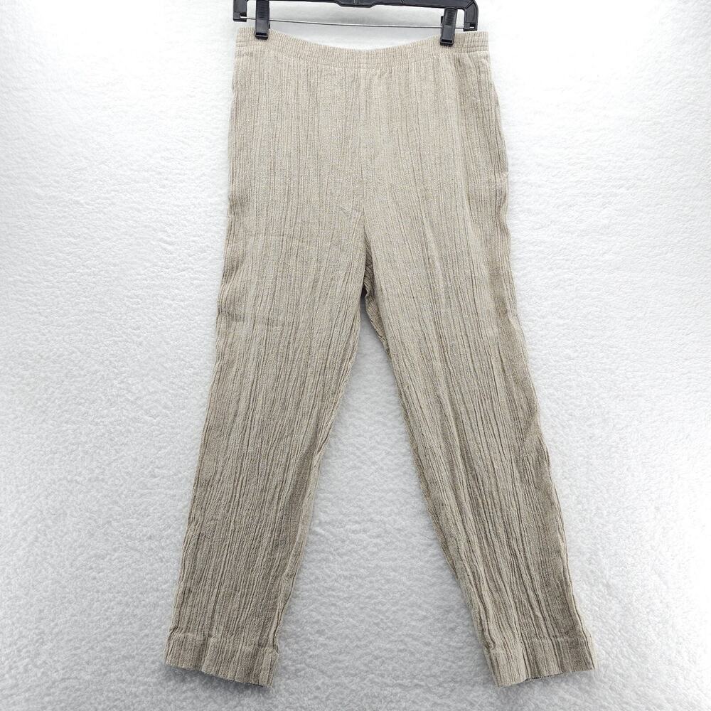 Amica Pants Women 10 Beige Flax Straight Leg Elastic Waist Pull On USA Vtg